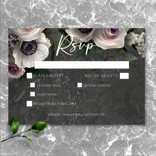 Cartão RSVP Cinza Carvão Elegante Floral Jantar de Casamento M