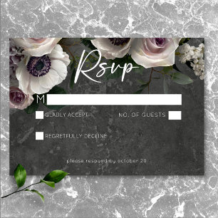 Cartão RSVP Cinza Carvão Elegante Moderno Floral Casamento