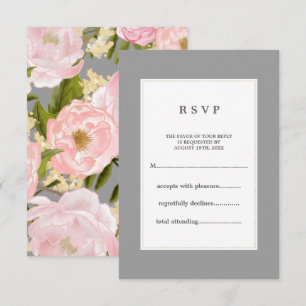 Cartão RSVP Cinza Casamento de peões cor-de-rosa esmagados