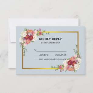 Cartão RSVP Cinza com Dusty de Água, Dourada Blush Peach Flor