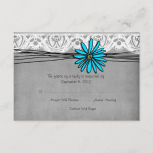 Cartão RSVP Cinza de vindima e Casamento de margarida azul RSV