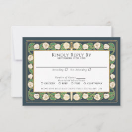 Cartão RSVP Cinza Dourado Branco Floral Espada Casamento Real