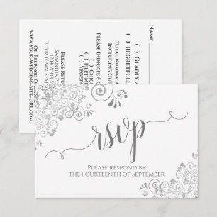 Cartão RSVP Cinza e Caligrafia Elegante Branca