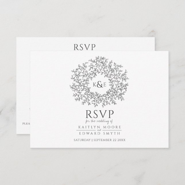 Cartão RSVP Cinza escura do monograma desenhado à mão - casame (Frente/Verso)