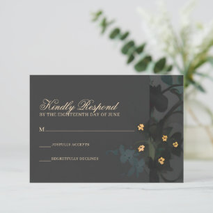 Cartão RSVP Cinza Floral Abstrato Moody Bohemian Handfasting