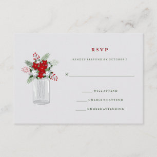 Cartão RSVP Cinza mole Feriado de inverno Mason Jar Wedding RS