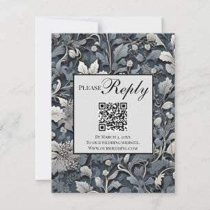 Cartão RSVP Cinzas de prata azul empoeirada Elegante código QR