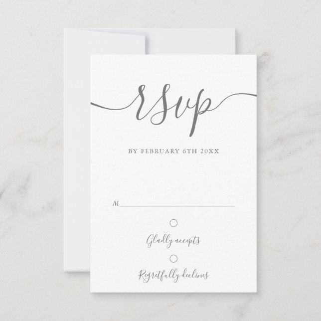 Cartão RSVP Cinzas Elegantes E Casamento Moderno De Script Bra (Frente)