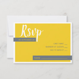 Cartão RSVP Cinzas Modernas Contemporâneas e casamento amarelo