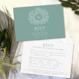 Cartão RSVP Círculo de folhas verde opção de refeição branca c