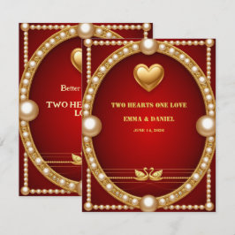 Cartão RSVP Cisne Casamento Decoração Casal Ouro Vermelho 💍