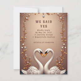 Cartão RSVP Cisnes em Rose Gold decoração de Casamento de Prim