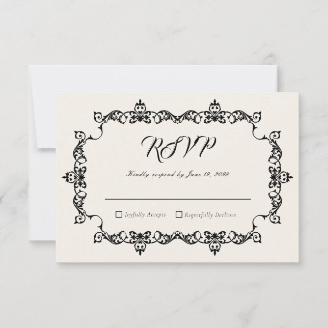 Cartão RSVP Classic Antique Ivory Ornately Framed Wedding (Frente)