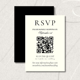 Cartão RSVP Classic Black and White Minimalist Wedding QR Code
