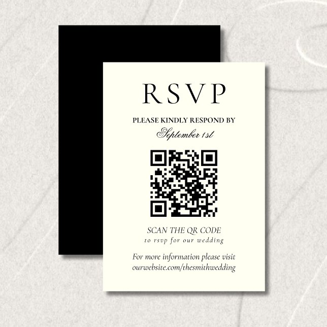 Cartão RSVP Classic Black and White Minimalist Wedding QR Code (Classic Black and White Minimalist Wedding QR Code RSVP Card)