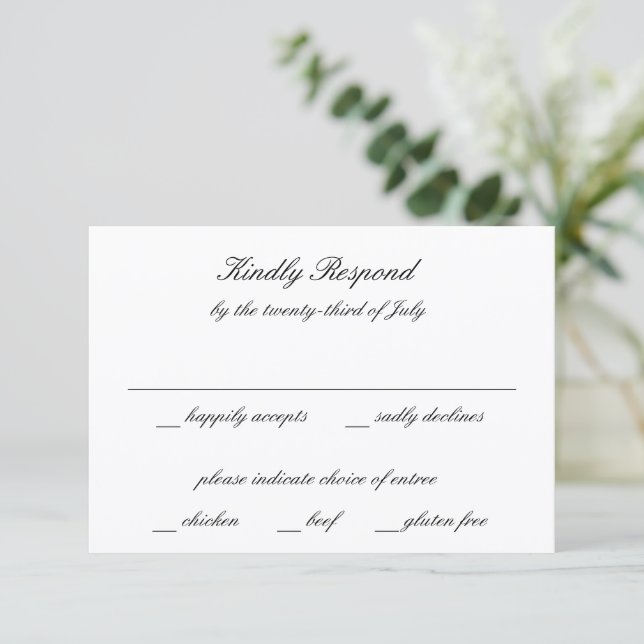 Cartão RSVP Classic Black and White Timeless Wedding (Em pé/Frente)