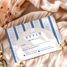 Cartão RSVP Classic Blue Toile Graduation Party