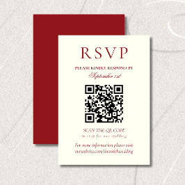 Cartão RSVP Classic Burgundy Red Minimalist Wedding QR Code