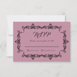 Cartão RSVP Classic Dusty Rose Pink Ornately Framed Wedding
