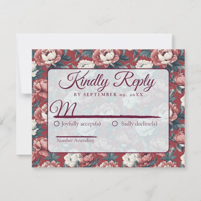 Cartão RSVP Classic Floral Rustic Peonies Wedding  (Frente)