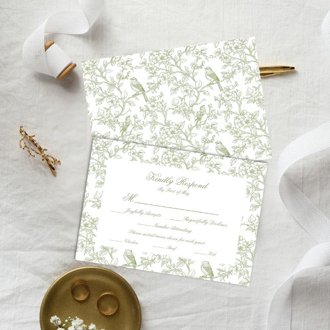 Cartão RSVP Classic Green Floral Garden Toile Response Card (Criador carregado)