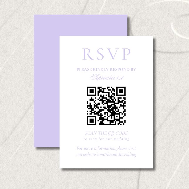Cartão RSVP Classic Lavender Minimalist Wedding QR Code (Classic Lavender Minimalist Wedding QR Code RSVP Card)
