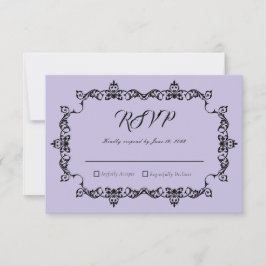Cartão RSVP Classic Lavender Purple Ornately Framed Wedding