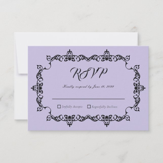 Cartão RSVP Classic Lavender Purple Ornately Framed Wedding (Frente)