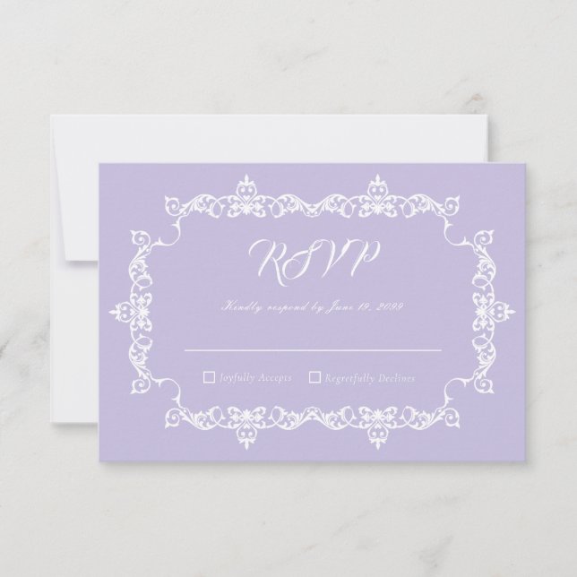 Cartão RSVP Classic Lavender Purple Ornately Framed Wedding (Frente)