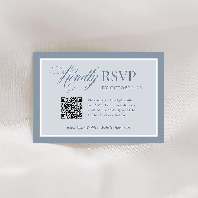 Cartão RSVP Classic Luxe | Elegant Dusty Blue QR Code Wedding (Criador carregado)