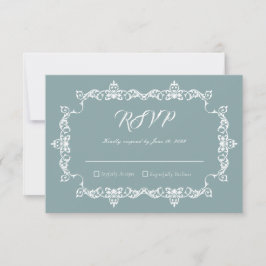 Cartão RSVP Classic Misty Sage Blue Ornately Framed Wedding