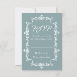 Cartão RSVP Classic Misty Sage Blue Ornately Framed Wedding