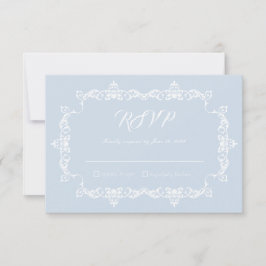 Cartão RSVP Classic Powder Blue Ornately Framed Wedding