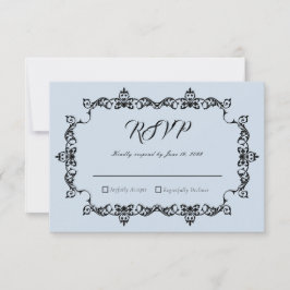 Cartão RSVP Classic Powder Blue Ornately Framed Wedding