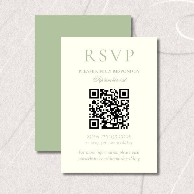 Cartão RSVP Classic Sage Green Minimalist Wedding QR Code (Classic Sage Green Minimalist Wedding QR Code RSVP Card
)