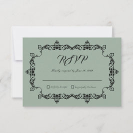 Cartão RSVP Classic Sage Green Ornately Framed Wedding