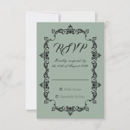 Cartão RSVP Classic Sage Green Ornately Framed Wedding
