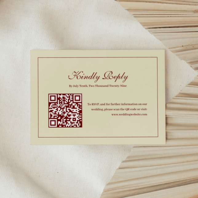 Cartão RSVP Classic Script Ivory Monogram Wedding QR Code (Criador carregado)