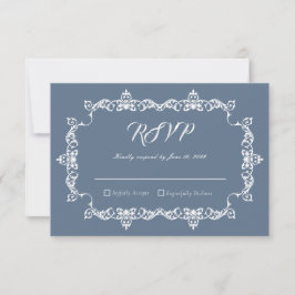 Cartão RSVP Classic Slate Blue Ornately Framed Wedding