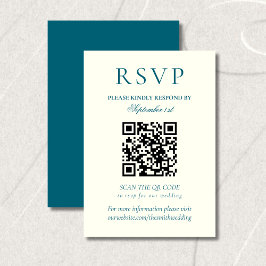 Cartão RSVP Classic Teal Blue Minimalist Wedding QR Code