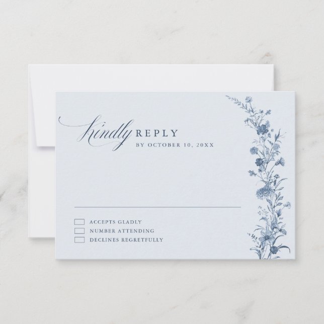 Cartão RSVP Classic Victorian Blue French Garden Chic Wedding  (Frente)