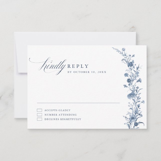 Cartão RSVP Classic Victorian Blue French Garden Chic Wedding  (Frente)