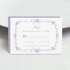 Cartão RSVP Classic Victorian Lavender Floral Frame Wedding
