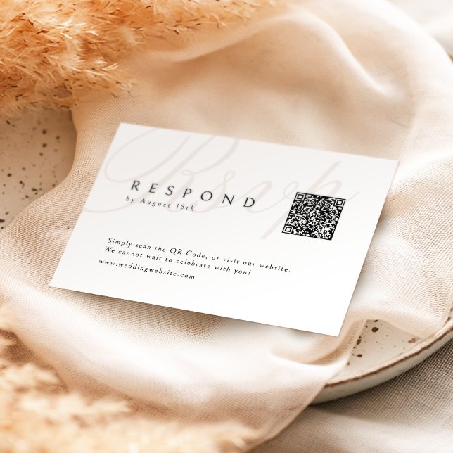 Cartão RSVP Clássica Elegância Calliografia Casamento Código Q (Classic Elegance Calligraphy Wedding QR code RSVP Card)