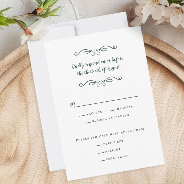 Cartão RSVP Clássica Elegante De Farinha Emerald Green Chic (Elegant Wedding Meal Classic Emerald Green Chic RSVP Card)