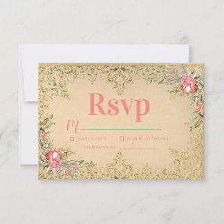 Cartão RSVP Clássica Vintage Floral Quinceañera Aniversário