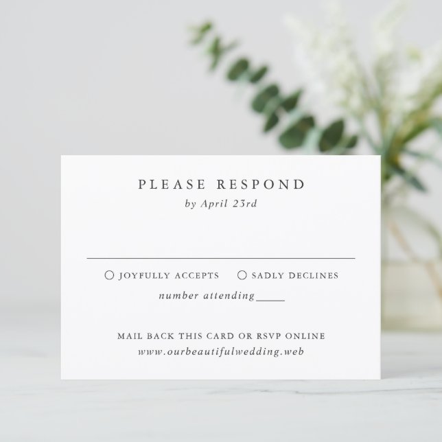 Cartão RSVP Clássico Atemporal Casamento Formal (Em pé/Frente)