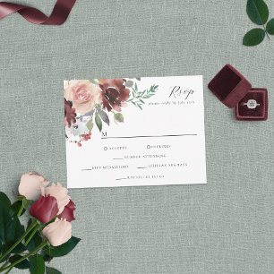 Cartão RSVP Clássico Burgundy Blush Rosa e Peony