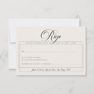 Cartão RSVP Clássico Casamento Caligrafia Preto Marfim Branco