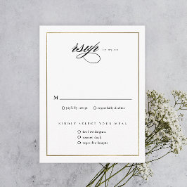 Cartão RSVP Clássico Casamento de Ouro com Letra Elegante